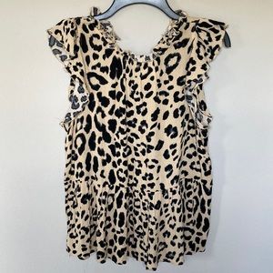 Main Strip Leopard Print Peplum Top